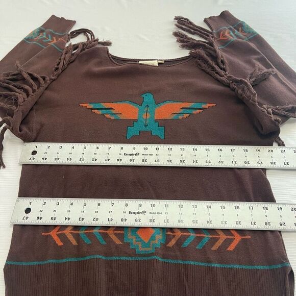 Cotton Rye Outfitters Brown Thunderbird Fringe Sweater Size Medium - Picture 4 of 9